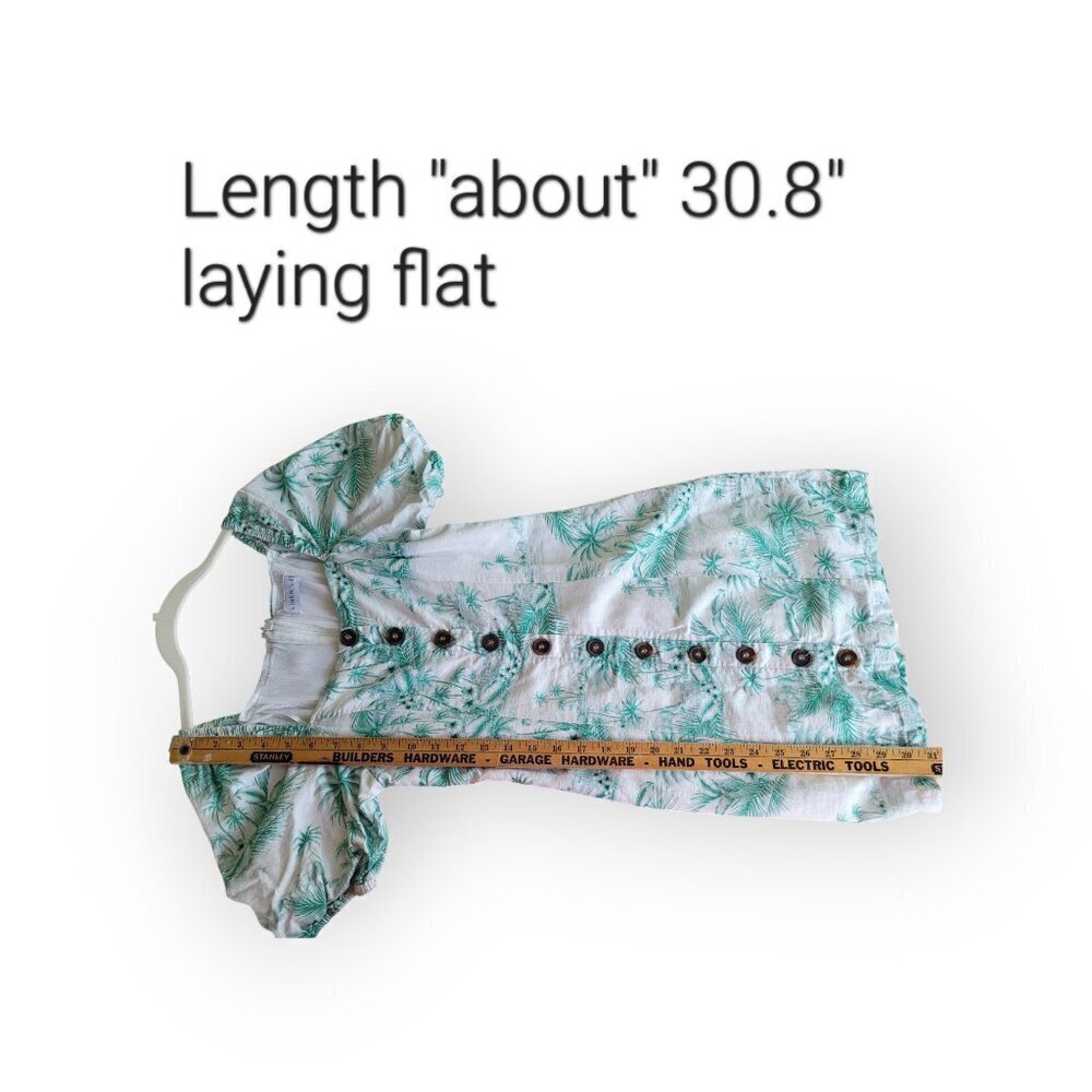 Linen Lux XS Teal Palm Print Linen Blend Mini Dress Square Neck Puff Sleeve Cute - Picture 12 of 14
